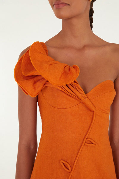 Orange Flower -  Premium Linen Mini Dress