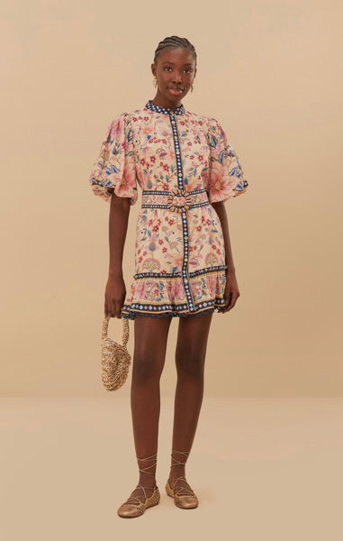 Cream Superbloom Tapestry Puff Sleeve Mini Dress