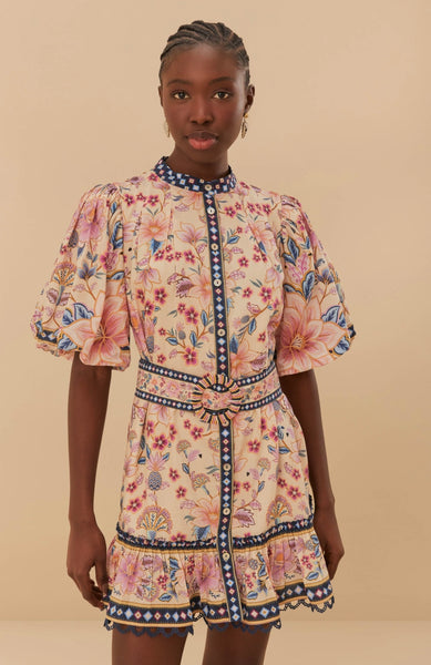 Cream Superbloom Tapestry Puff Sleeve Mini Dress