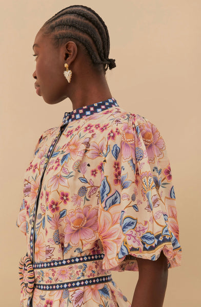 Cream Superbloom Tapestry Puff Sleeve Mini Dress