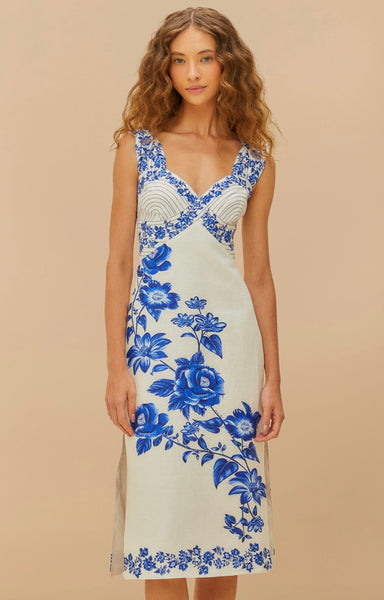 Off-White Floral Cascade Wavy Midi Dress