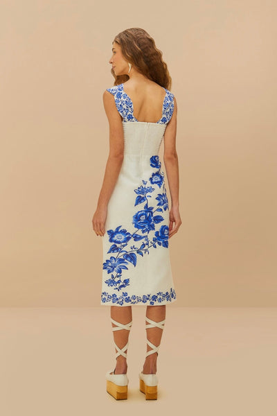 Off-White Floral Cascade Wavy Midi Dress