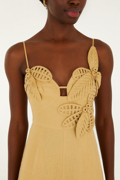 Sand 3d Flowers  Premium Linen Jumpsuit