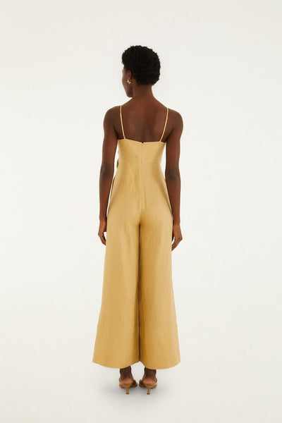 Sand 3d Flowers  Premium Linen Jumpsuit