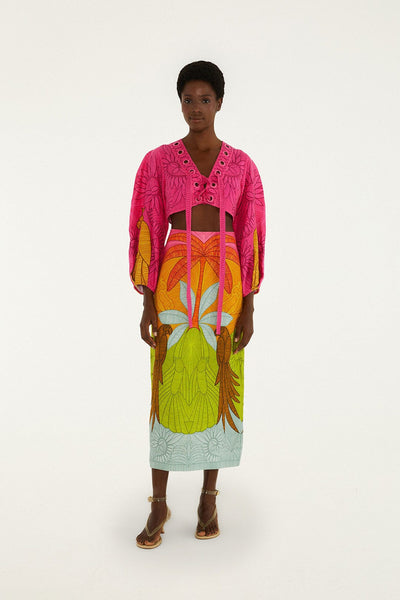Multicolor Usiacuri Premium Linen Midi Skirt