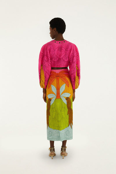 Multicolor Usiacuri Premium Linen Midi Skirt