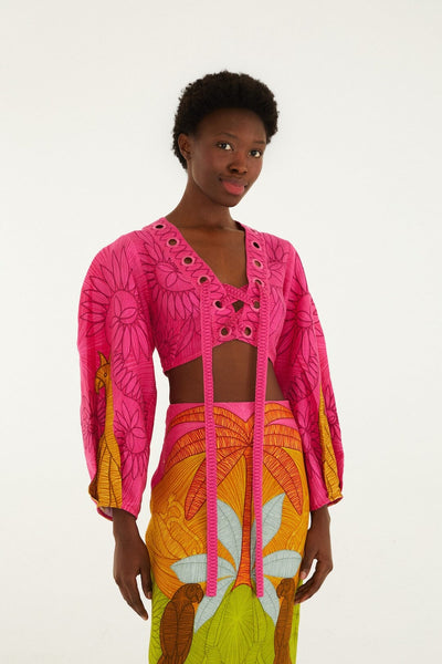 Multicolor Usiacuri Premium Linen Eyelet Blouse