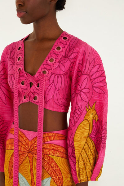 Multicolor Usiacuri Premium Linen Eyelet Blouse