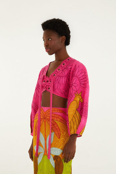 Multicolor Usiacuri Premium Linen Eyelet Blouse