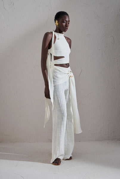 GAUZE CROP TIED-UP TOP