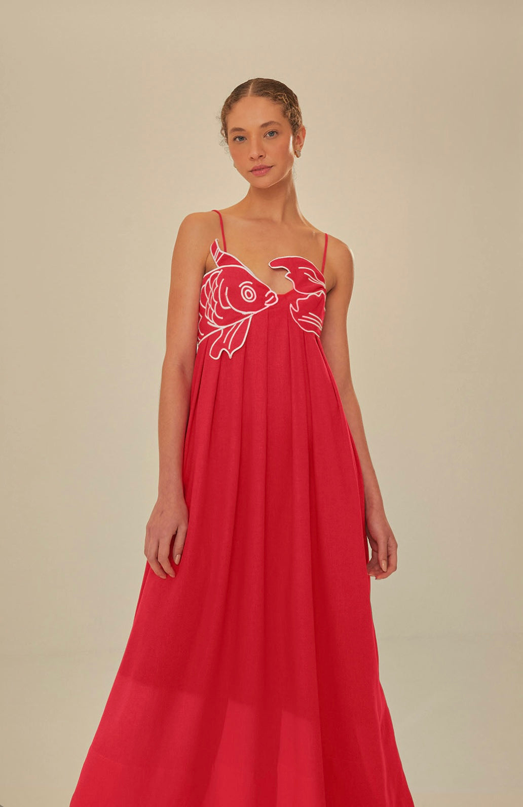 red fish top maxi dress Joiemont Womens Koi Fish Long Strap Dress 3D Fish High Waist Maxi Cami Dress (0624-Red-L) at Amazon Women's Clothing store