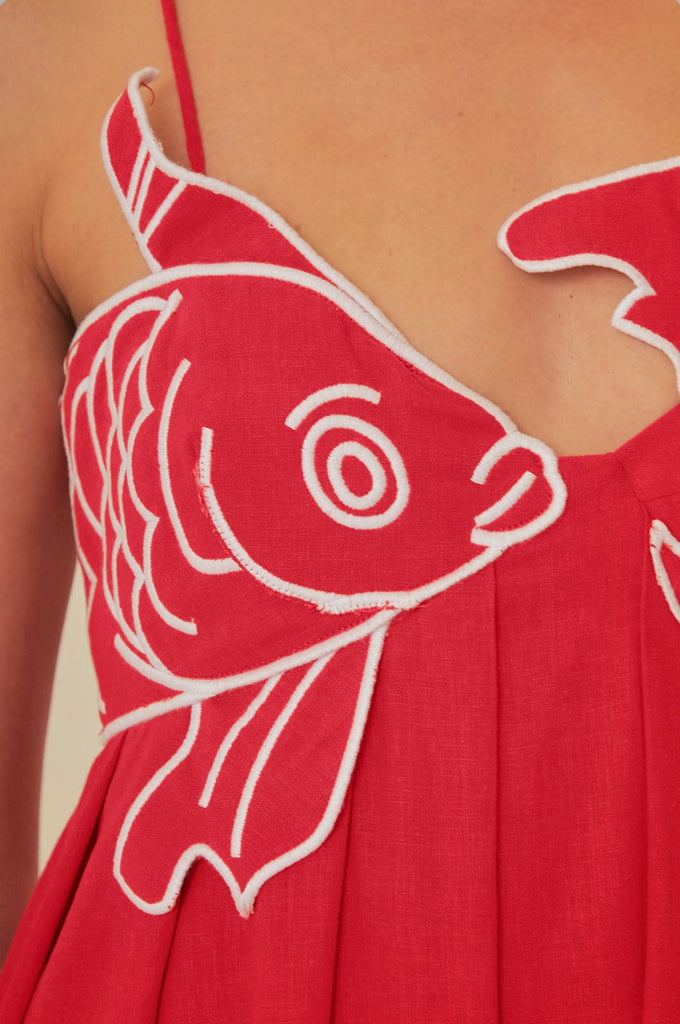red fish dress Midi L 100% cotton African wax print kitenge sourced in Kenya Color notes RWJDXD Women Sexy Red Fish
