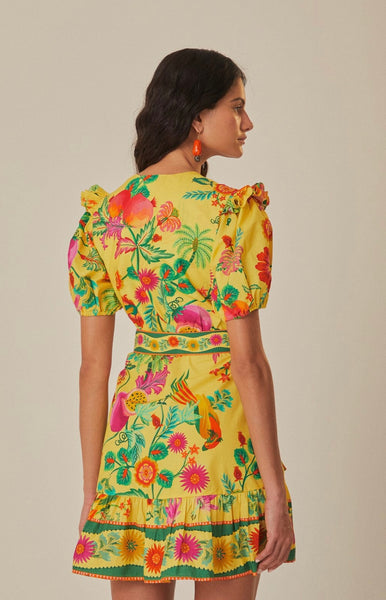 Yellow Delicate Fruit Garden Organic Cotton Mini Dress