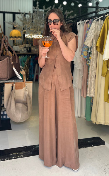 ERIKA WIDE LEG PANTS - CHOCOLATE