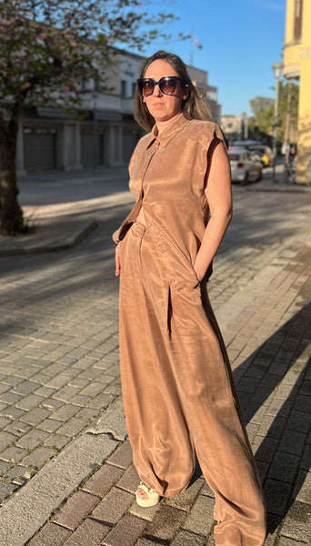 ERIKA WIDE LEG PANTS - CHOCOLATE