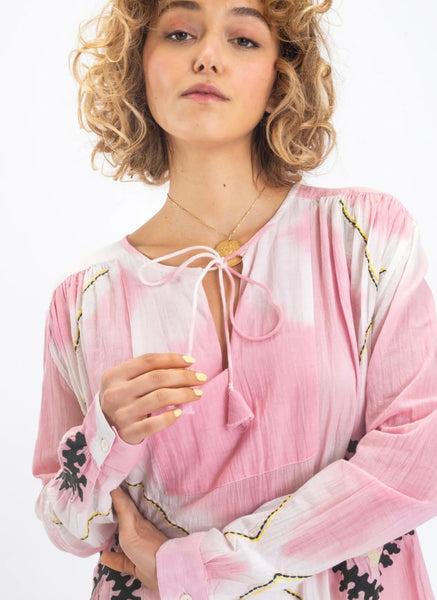 KRISHNA PINK EMBROIDERED TIE-DYE DRESS