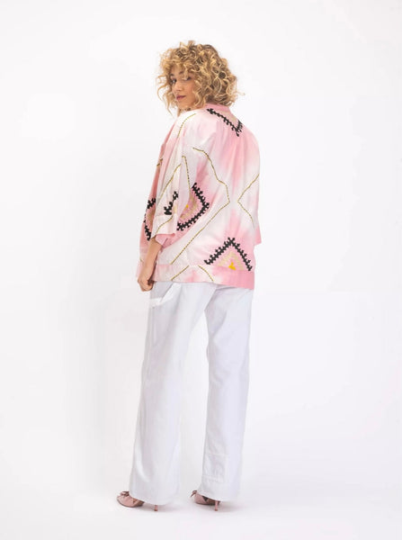 KRISHNA EMBROIDERED PINK TIE AND DYE KIMONO