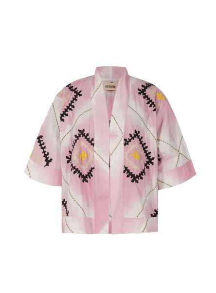 KRISHNA EMBROIDERED PINK TIE AND DYE KIMONO