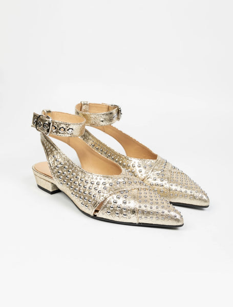 “MARGARET” CRACK LEATHER SANDALS - GOLD