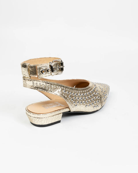 “MARGARET” CRACK LEATHER SANDALS - GOLD