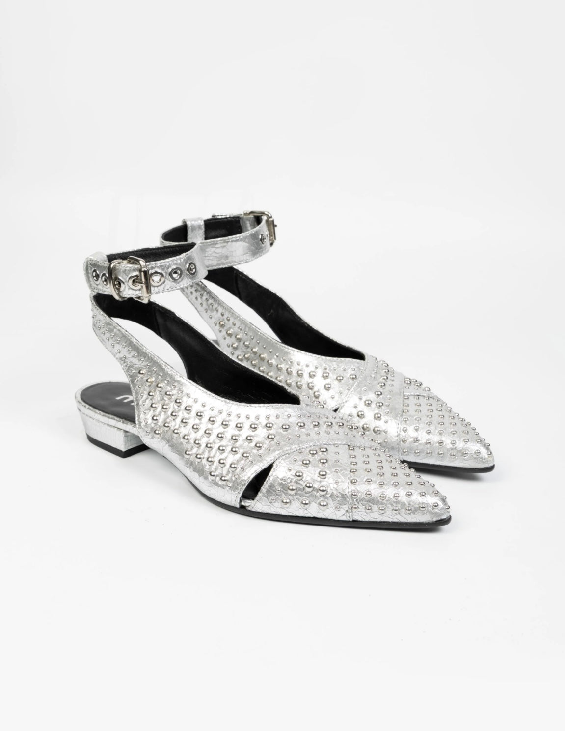 “MARGARET” CRACK LEATHER SANDALS - SILVER