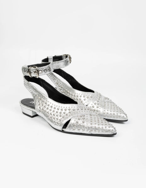 “MARGARET” CRACK LEATHER SANDALS - SILVER