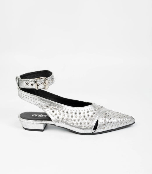 “MARGARET” CRACK LEATHER SANDALS - SILVER