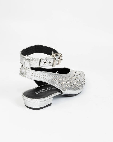 “MARGARET” CRACK LEATHER SANDALS - SILVER