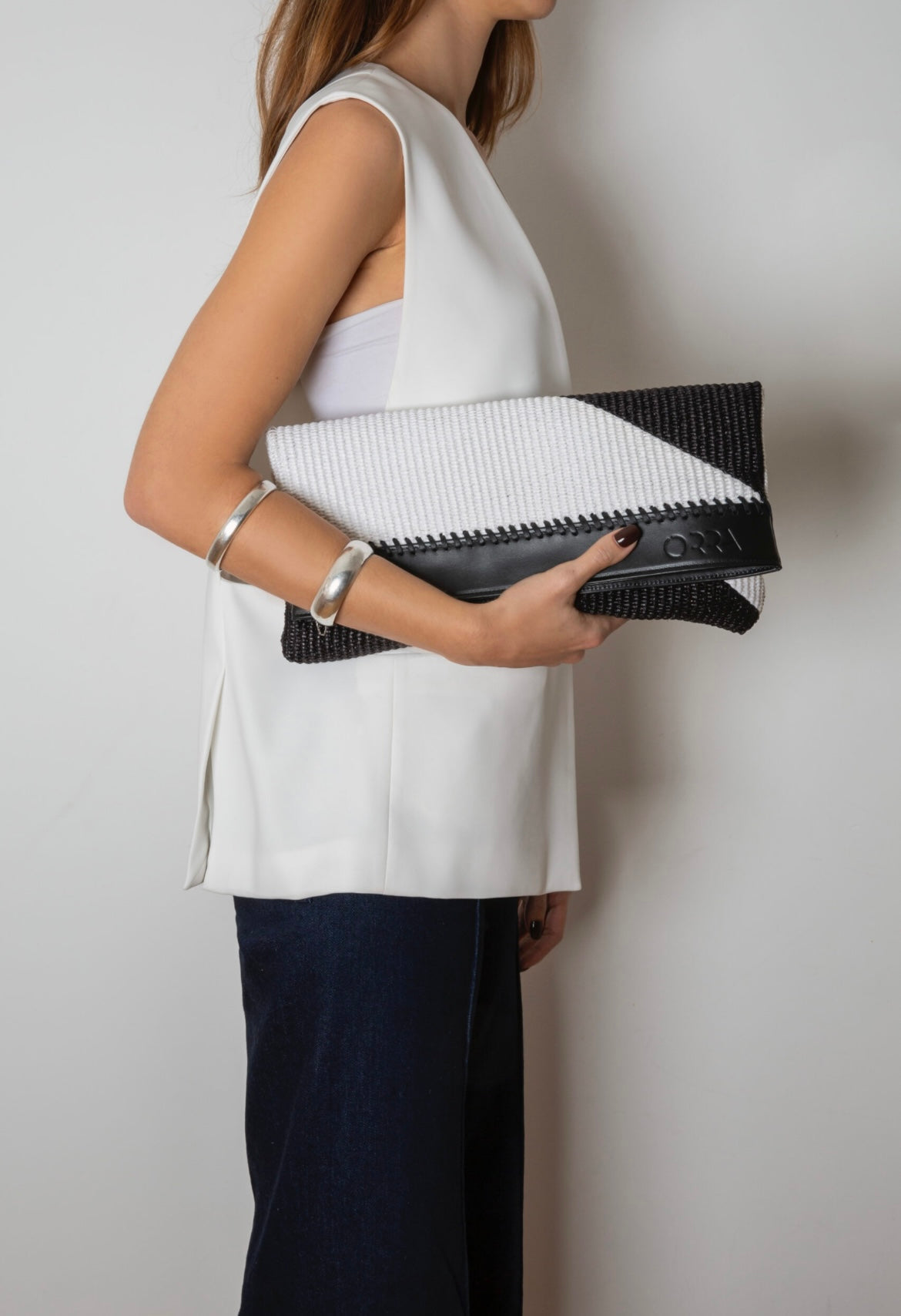 Georgianna Raffia Bag - B/W