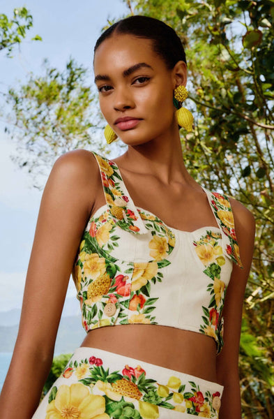 Off-White Picnic Flowers Euroflax™ Premium Linen Crop Top