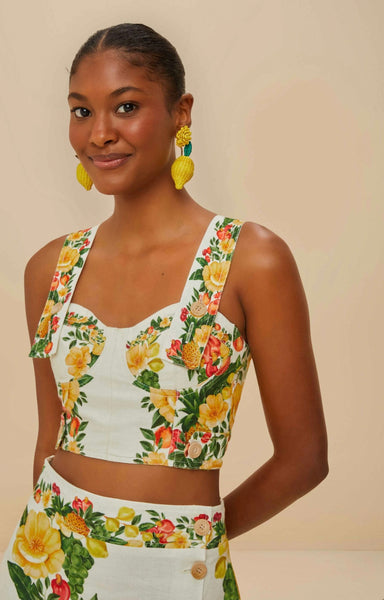 Off-White Picnic Flowers Euroflax™ Premium Linen Crop Top