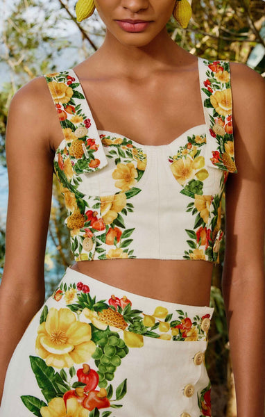 Off-White Picnic Flowers Euroflax™ Premium Linen Crop Top