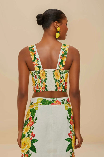 Off-White Picnic Flowers Euroflax™ Premium Linen Crop Top