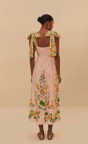 Pink Botanical Beauty Shoulder Bow Midi Dress