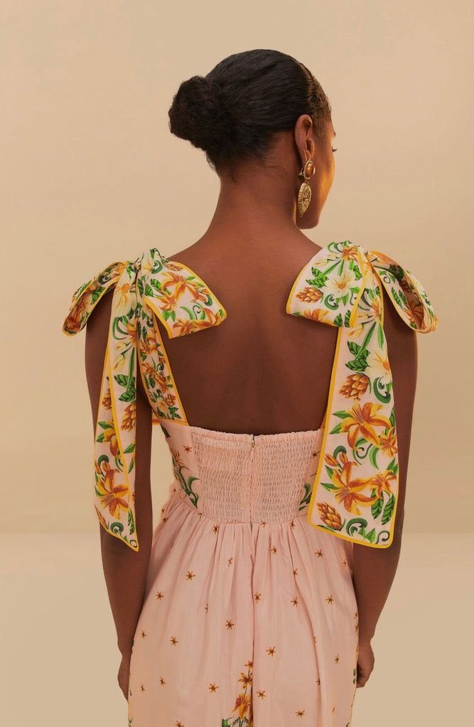 pink botanical beauty shoulder bow midi dress Mauve Off the Shoulder Bow Midi Dress Unique Vintage