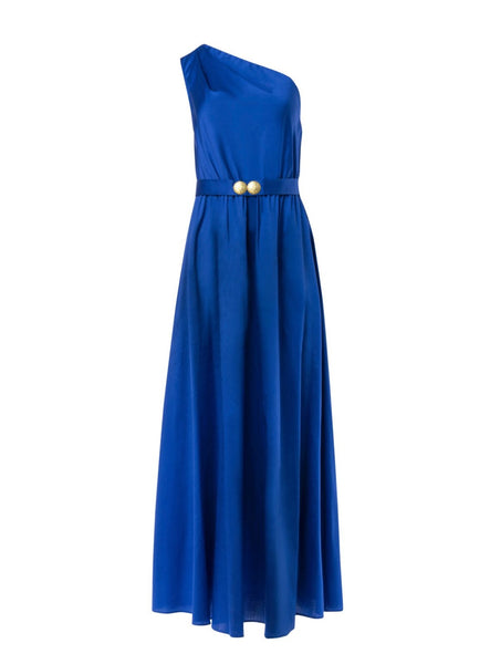 PELAGOS ONE SHOULDER MAXI DRESS WITH GOLDEN BUCKLES