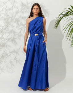 PELAGOS ONE SHOULDER MAXI DRESS WITH GOLDEN BUCKLES