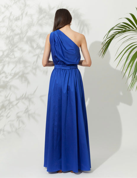 PELAGOS ONE SHOULDER MAXI DRESS WITH GOLDEN BUCKLES