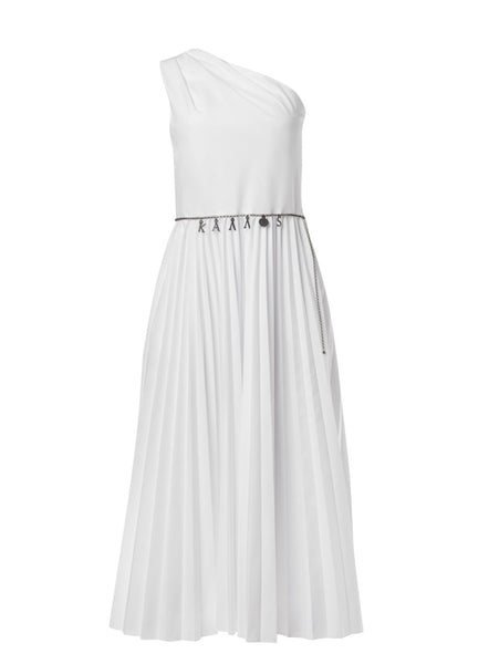 KALLOS PLEATED ONE SHOULDER MIDI DRESS WITH JEWERLY BELT