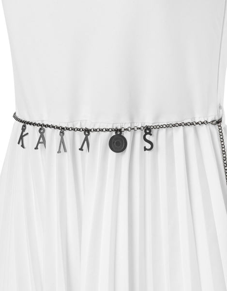 KALLOS PLEATED ONE SHOULDER MIDI DRESS WITH JEWERLY BELT