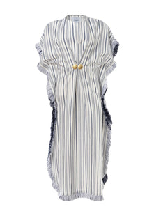 FAROS STRIPED MIDI KAFTAN WITH BUCKLES AND FRINGES