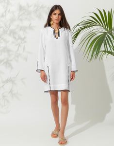 PYRGI LINEN EMBROIDERED MINI KAFTAN