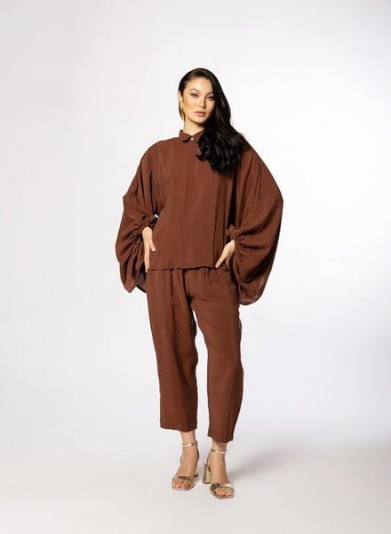 SHIRT BALOON SLEEVE - CHOCOLATE