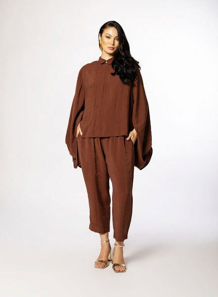 SHIRT BALOON SLEEVE - CHOCOLATE