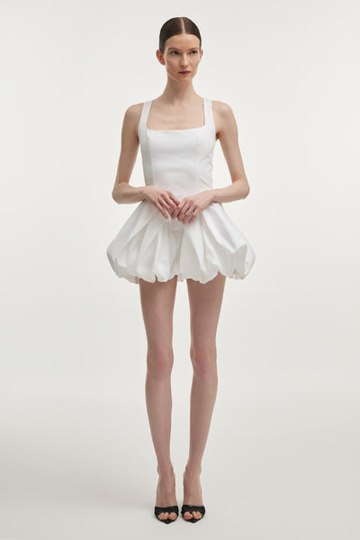 HIBISCUS BUBBLE MINI DRESS WHITE