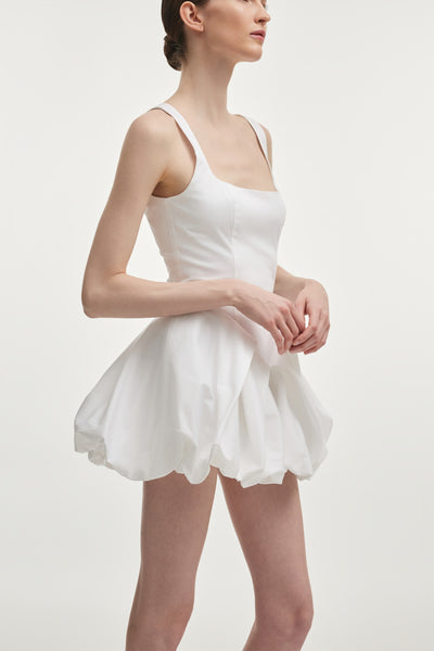 HIBISCUS BUBBLE MINI DRESS WHITE