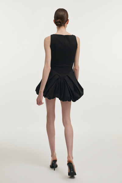 HIBISCUS BUBBLE MINI DRESS BLACK