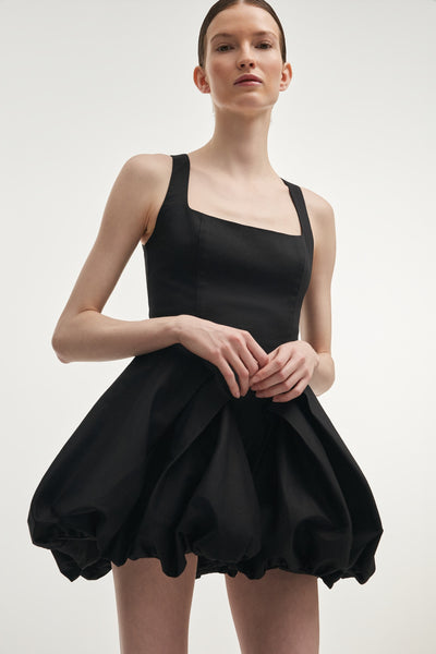 HIBISCUS BUBBLE MINI DRESS BLACK