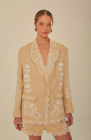 Khaki Embroidered Euroflax™ Premium Linen Blazer