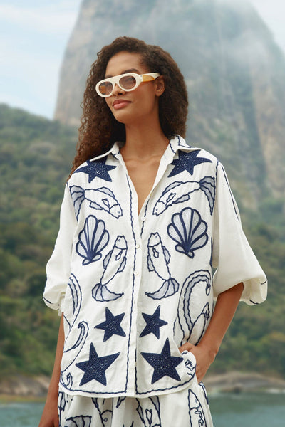Fresh Fish Embroidered Puff Sleeve Shirt
